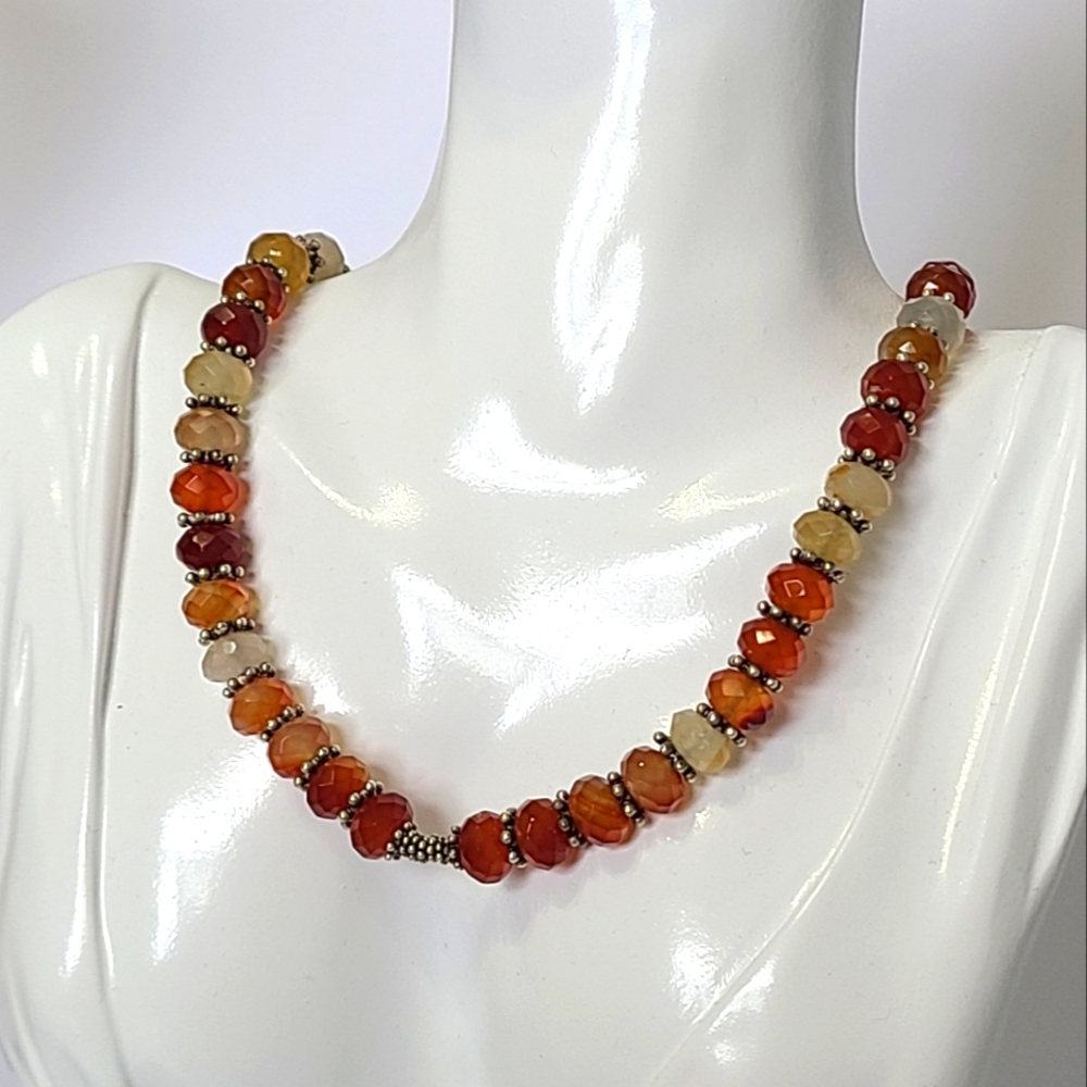 Vintage Ashley Francesca Sterling Silver Boho Western Red Orange Beaded Necklace